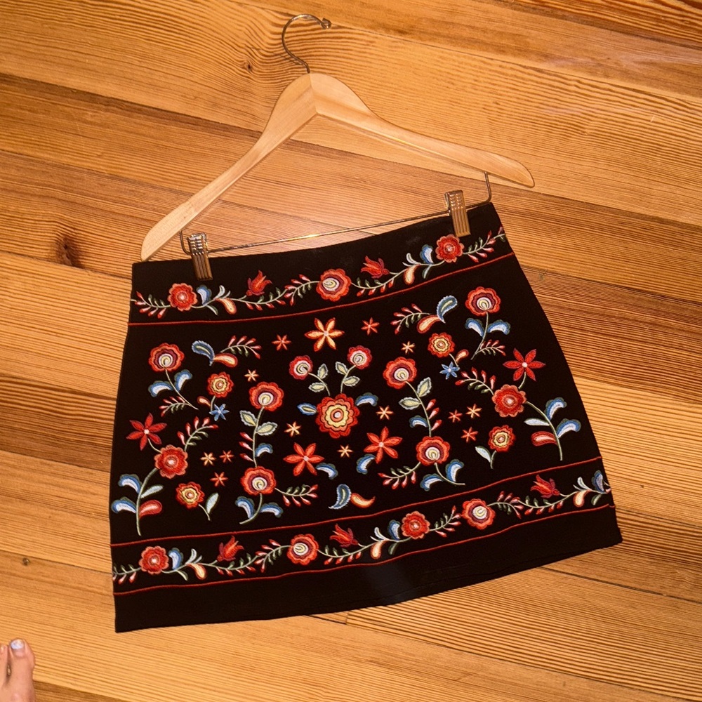 Forever 21 Black Skirt with Colorful Floral Embroidery